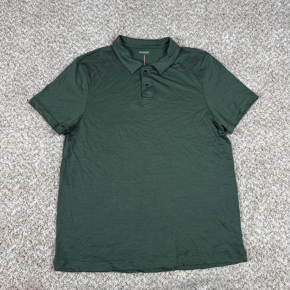 Proof 72 Hour Polo Shirt Mens Medium Green Merino Wool Blend Snap Button - Picture 2 of 9